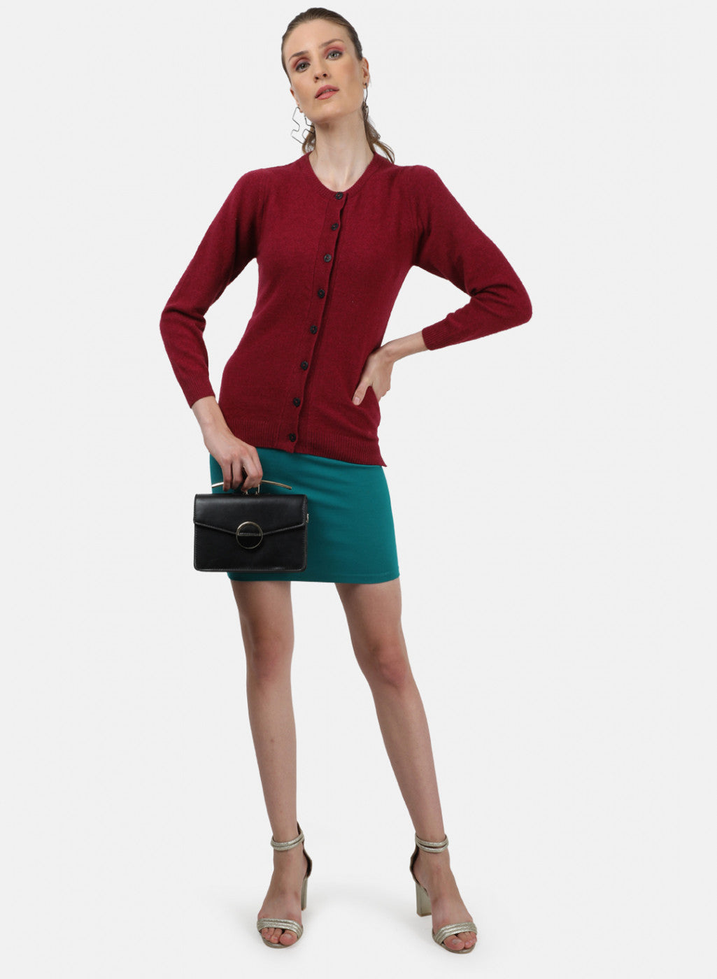 Women Maroon Solid Cardigan