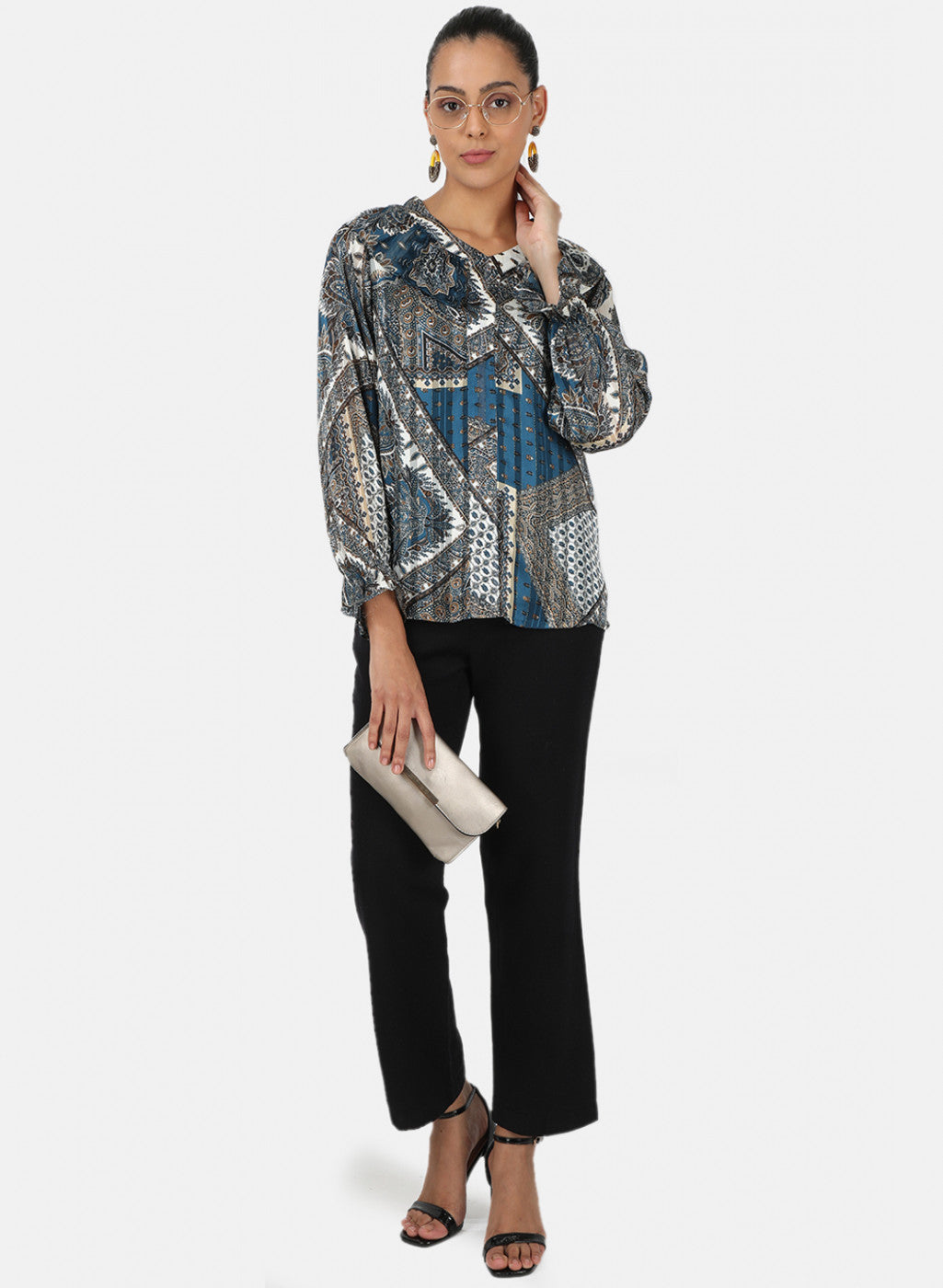 Womens Navy Blue Printed Top