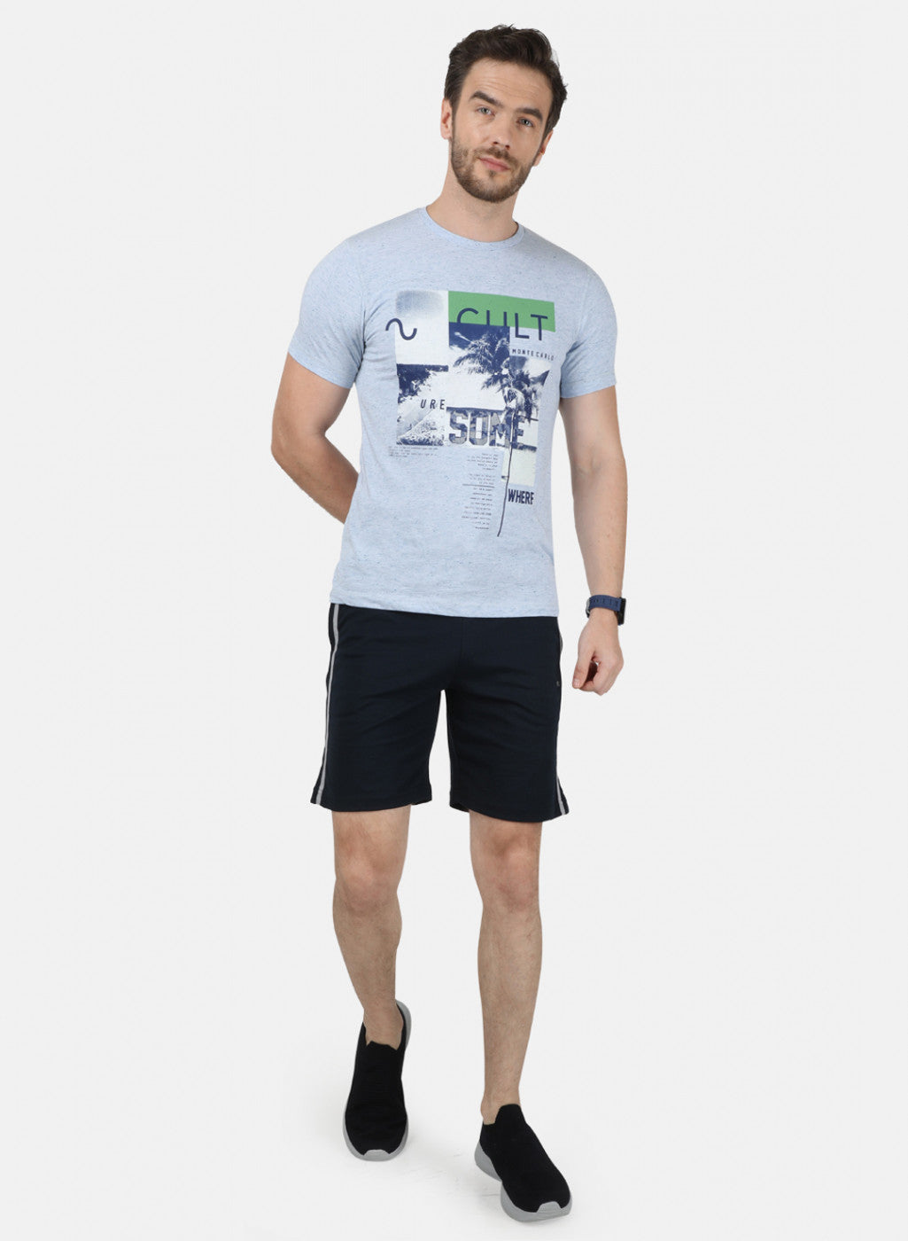 Mens NAvy Blue Plain Bermuda