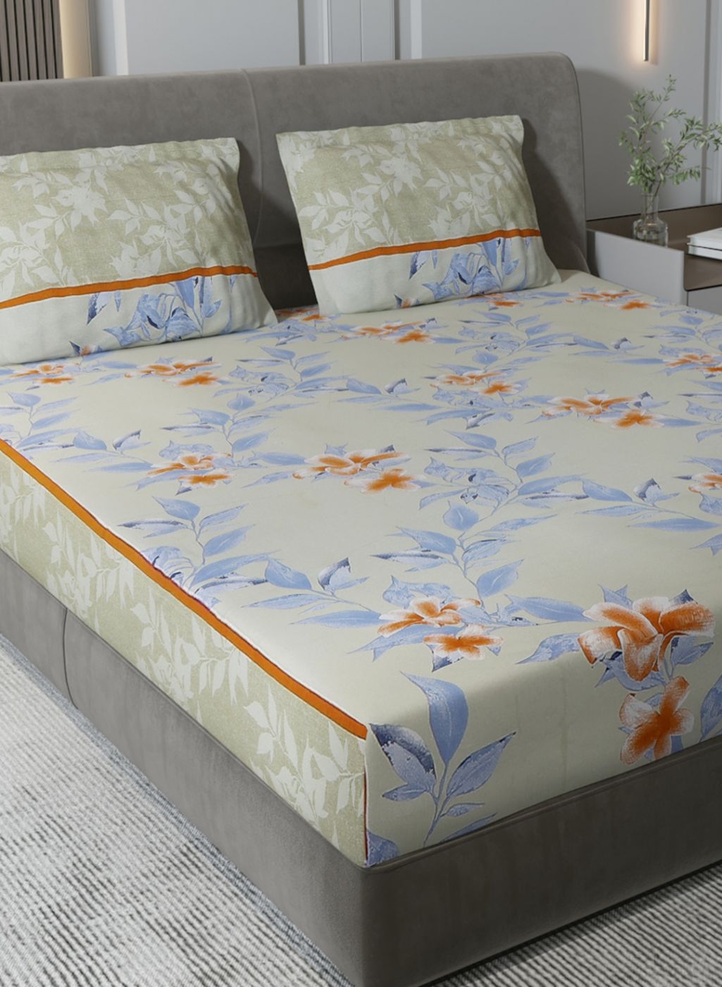 120TC Pure Cotton Queen Bedsheet with 2 Pillow Covers