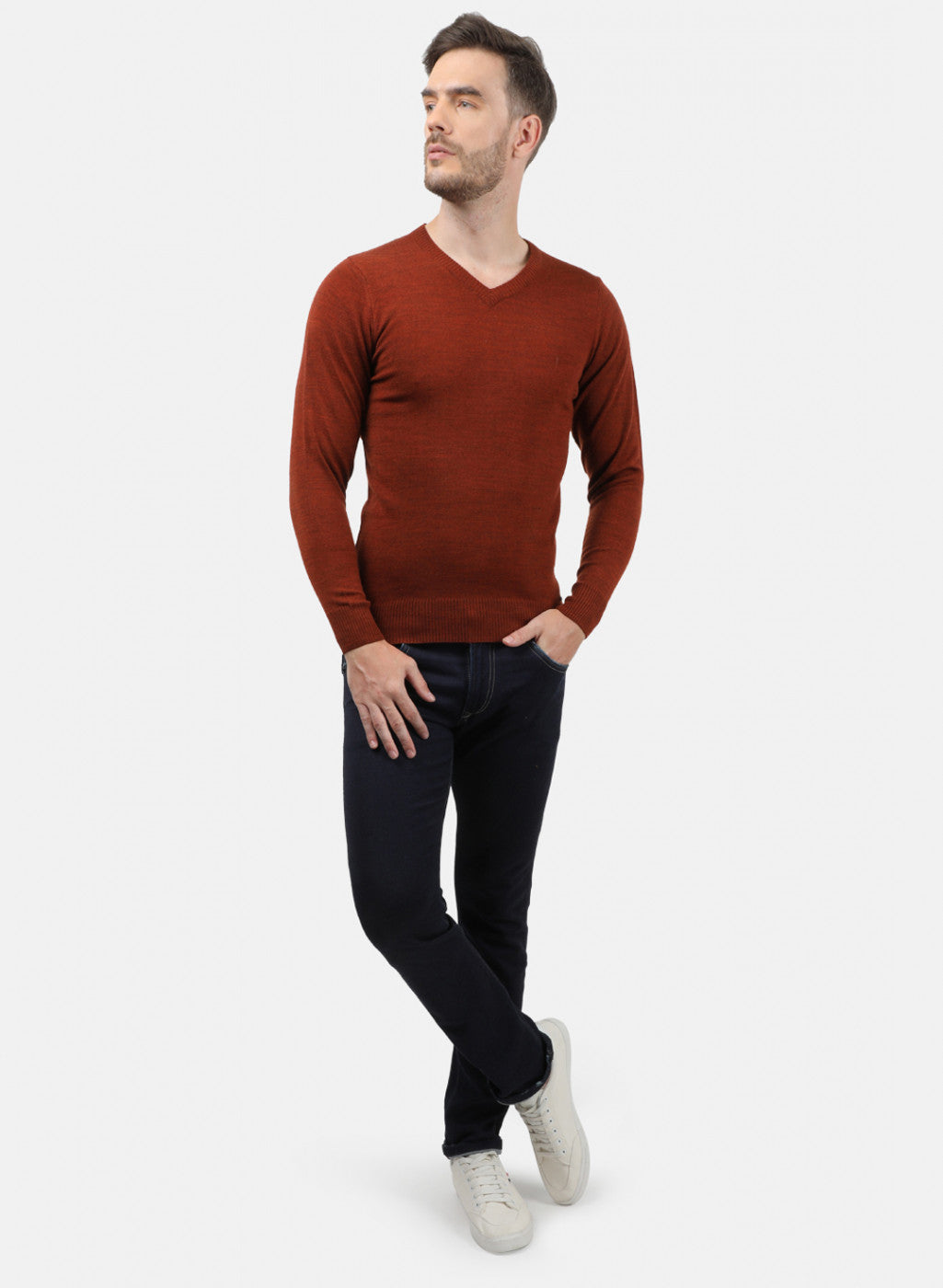 Men Brown Solid Pullover