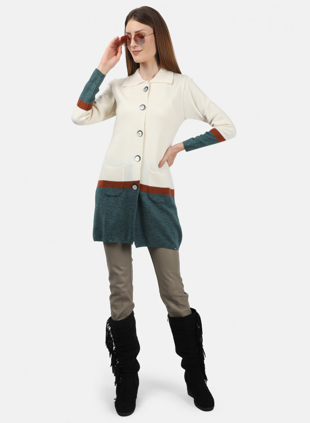 Women Off White Solid Cardigan