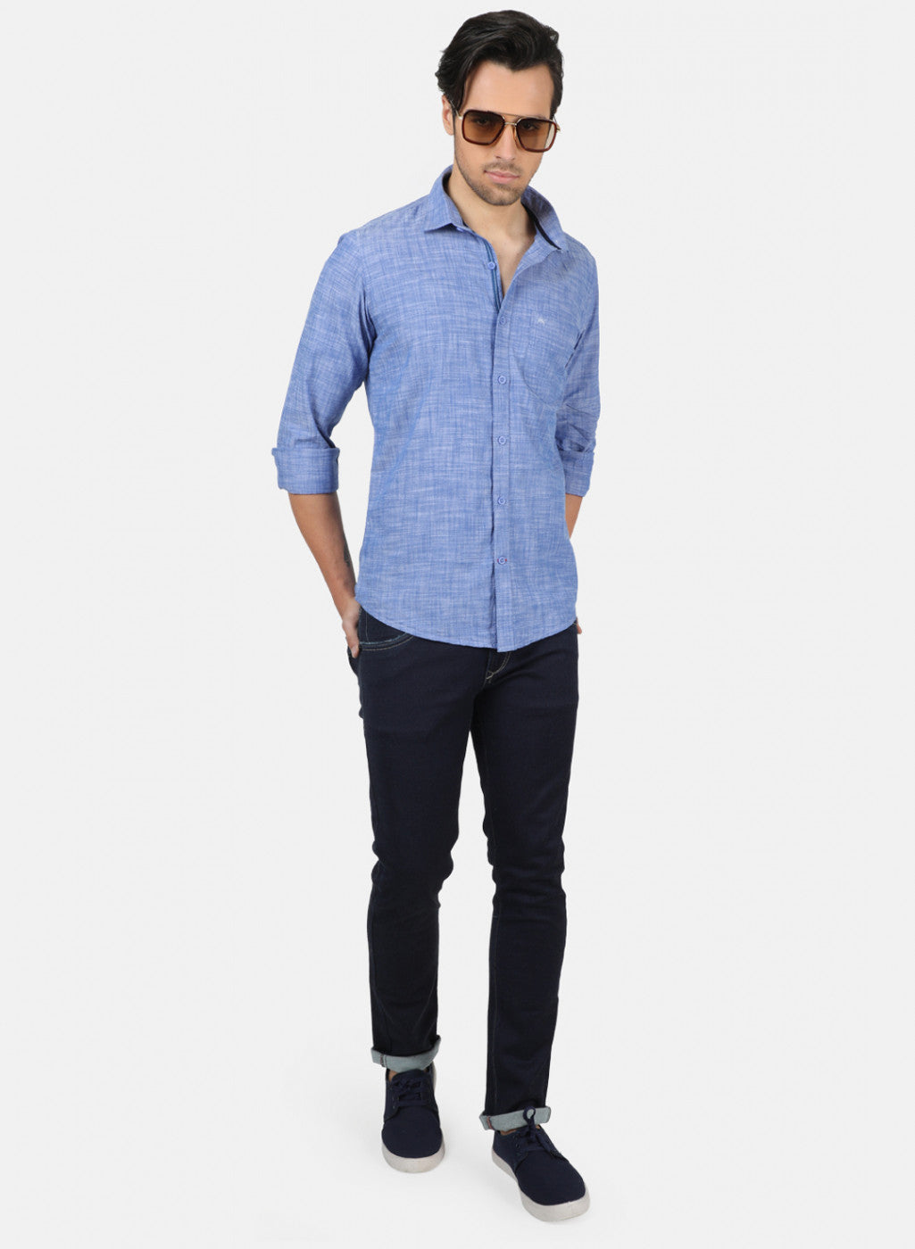 Men Blue Solid Shirts
