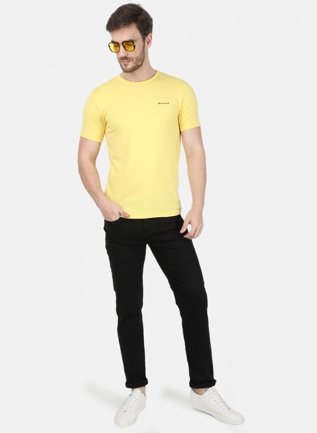 Mens Yellow Plain T-Shirt