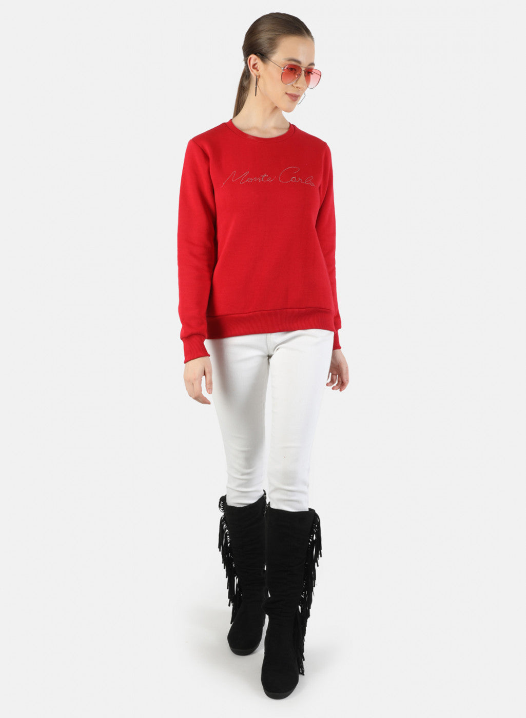 Women Red Embroidered Sweatshirt