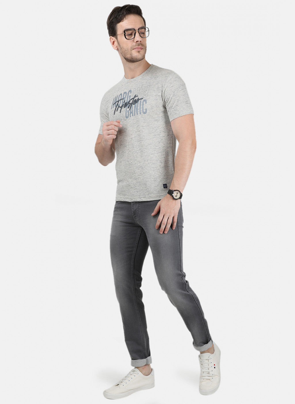 Mens Grey Printed T-Shirt