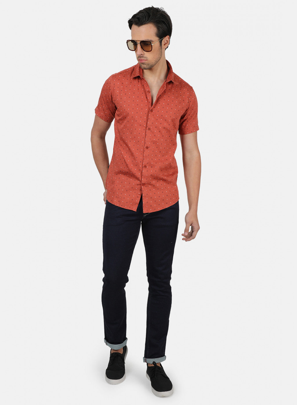 Men Orange Printed Shirts