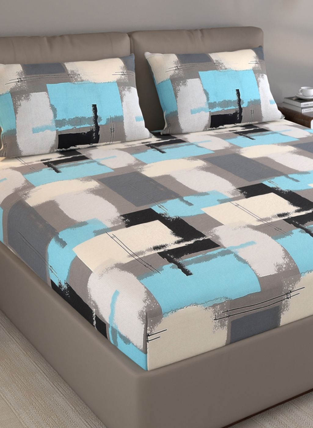140TC Pure Cotton Queen Bedsheet with 2 Pillow Covers