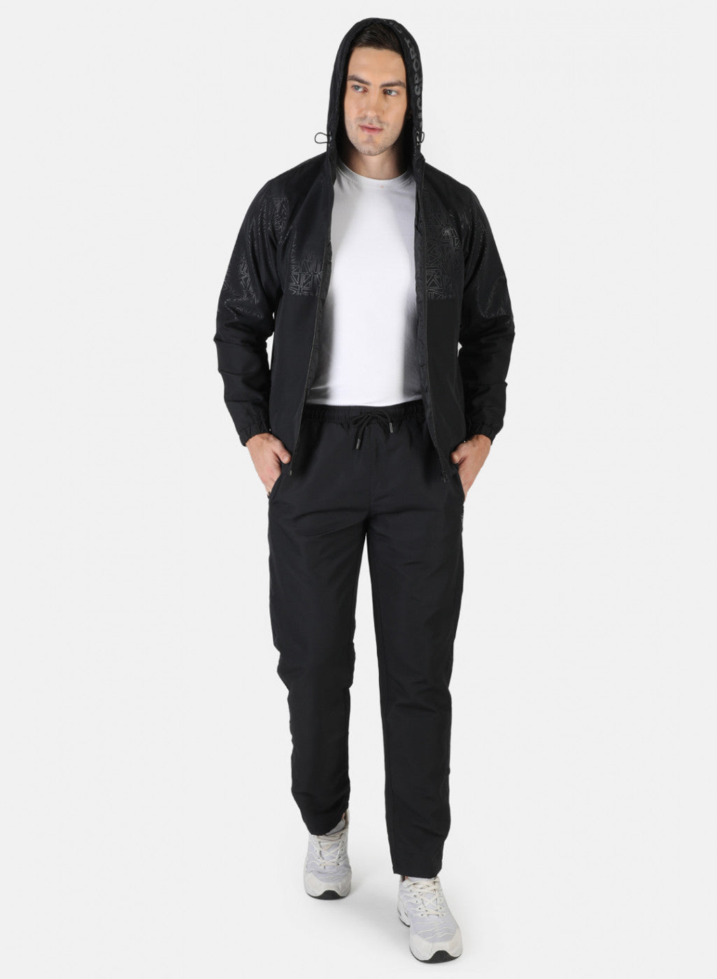 Men Black Self Design Tracksuit