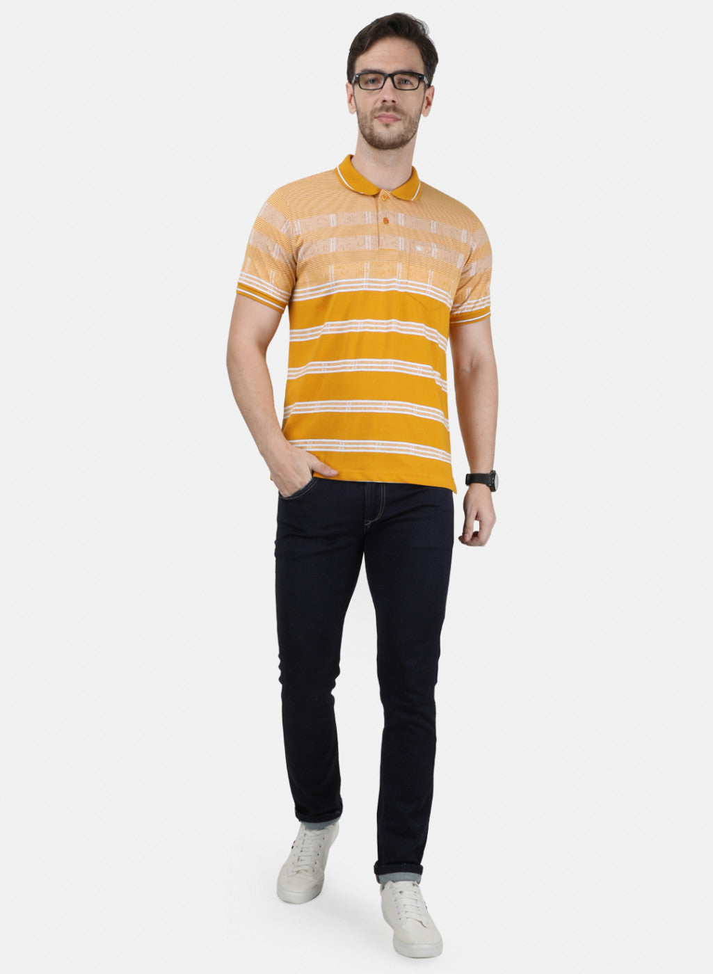 Mens Mustard Stripe Collar T-Shirts