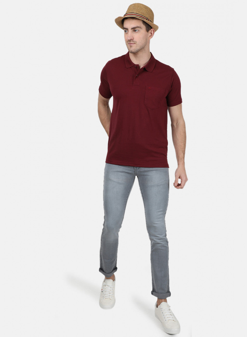 Mens Maroon Plain T-Shirt