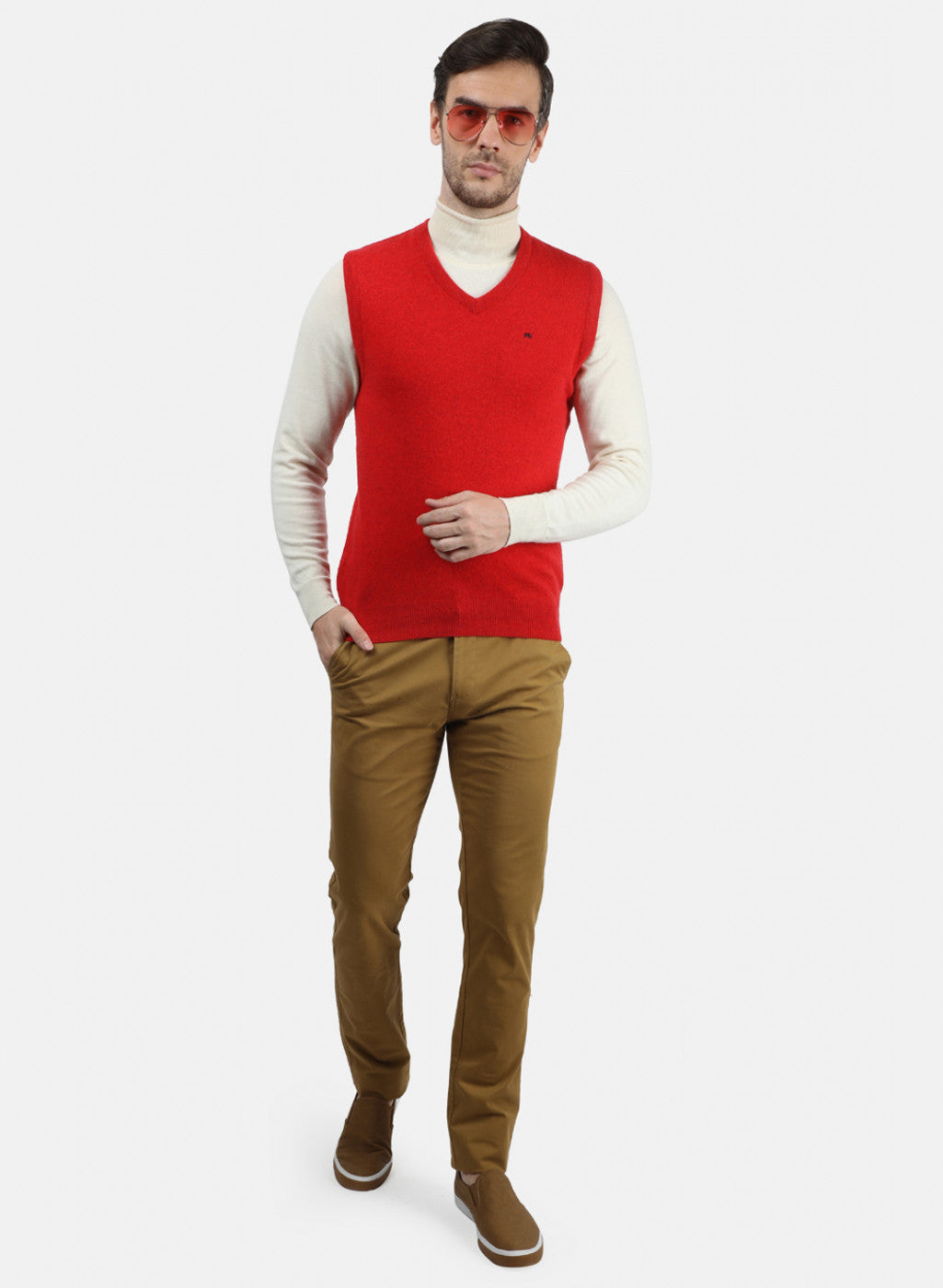 Men Red Solid Sweater