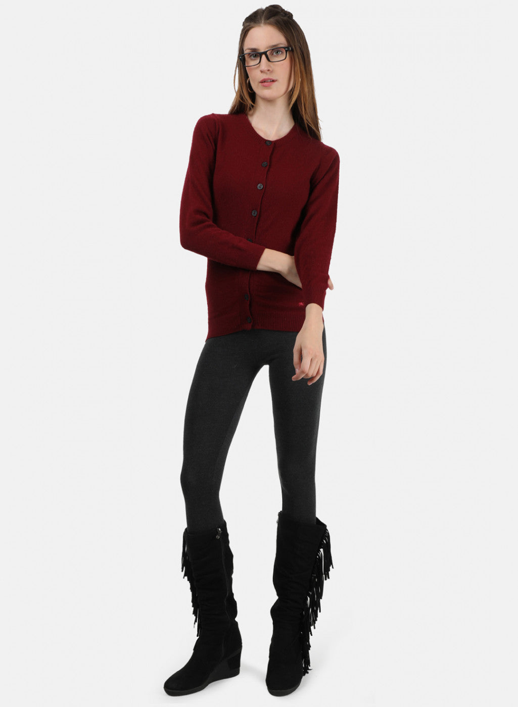 Women Maroon Solid Cardigan