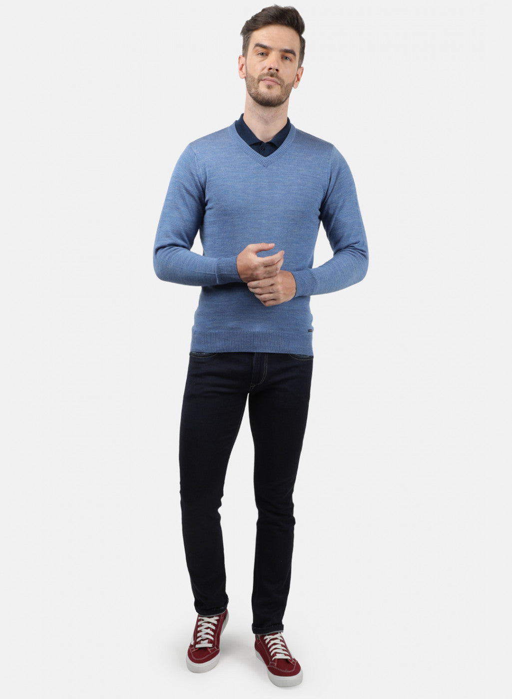 Men Blue Solid Pullover