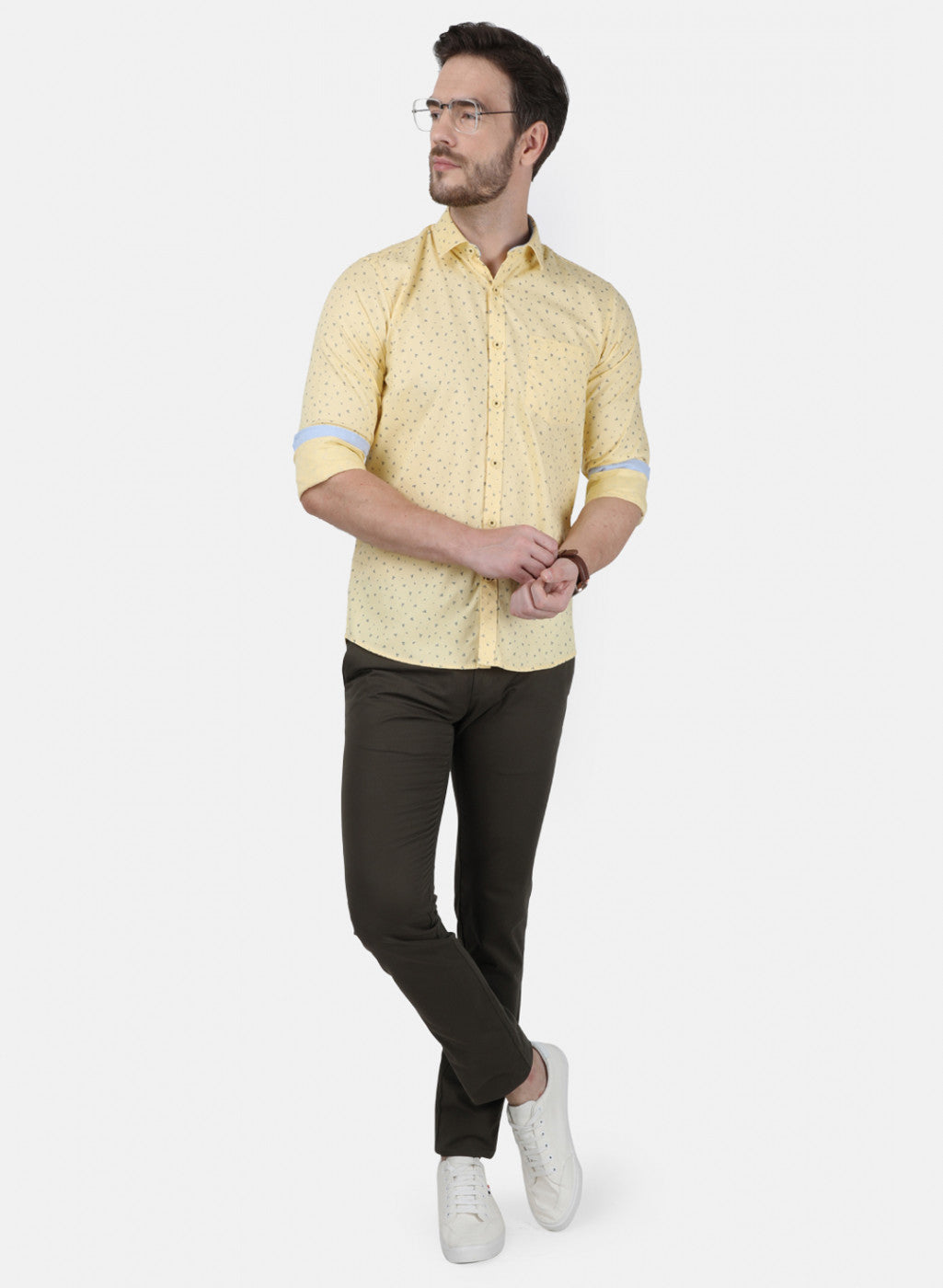 Mens Yellow Printed Shirt