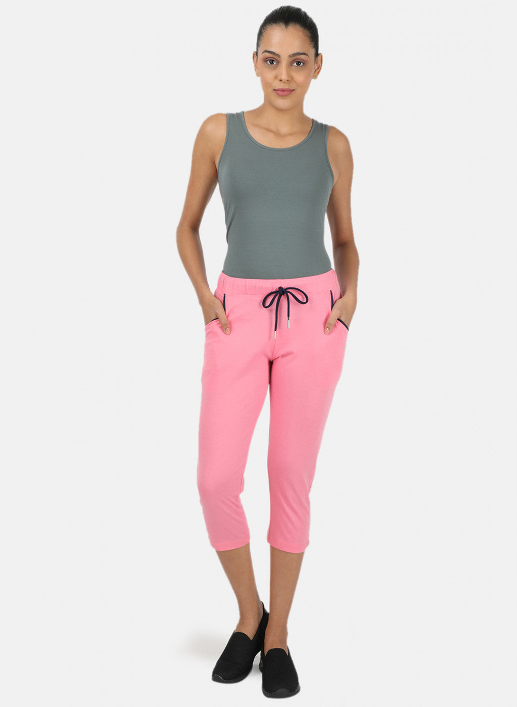 Womens Pink Plain Capri