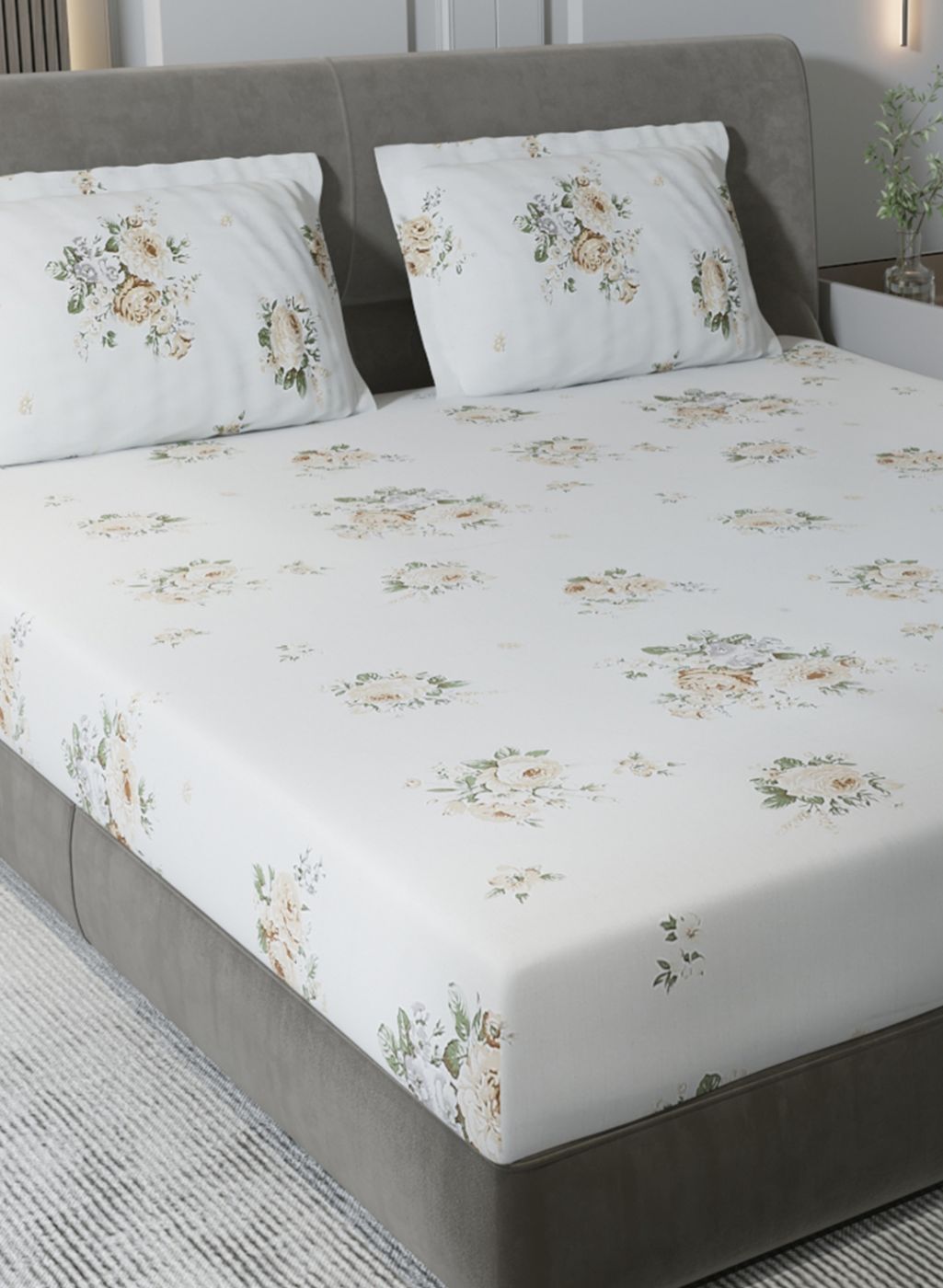 210TC Pure Cotton King Bedsheet with 2 Pillow Covers