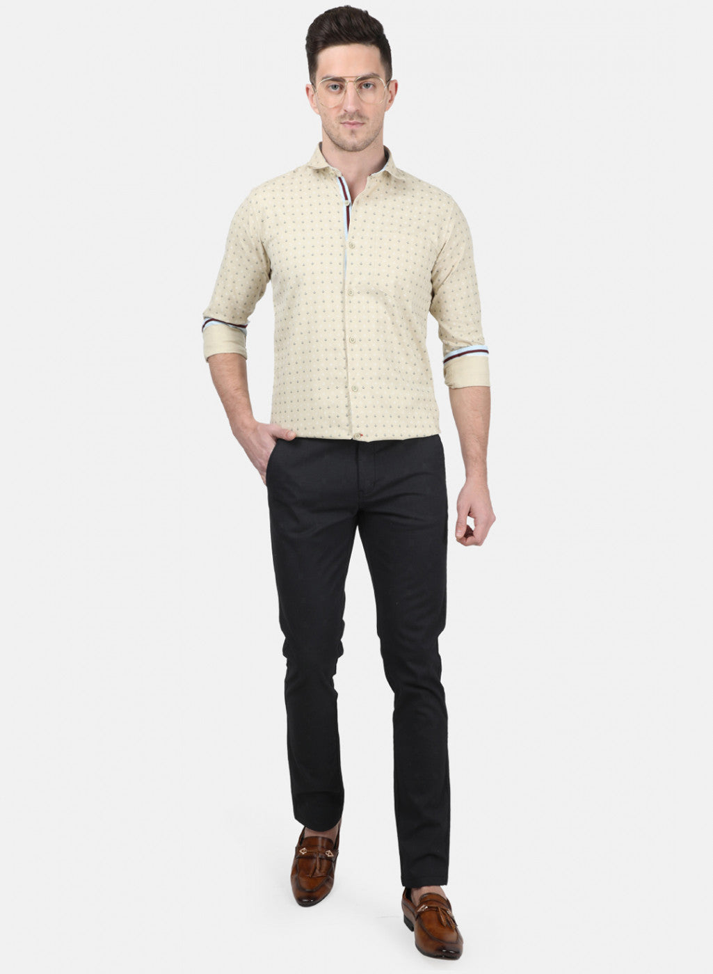 Mens Beige Printed Shirt