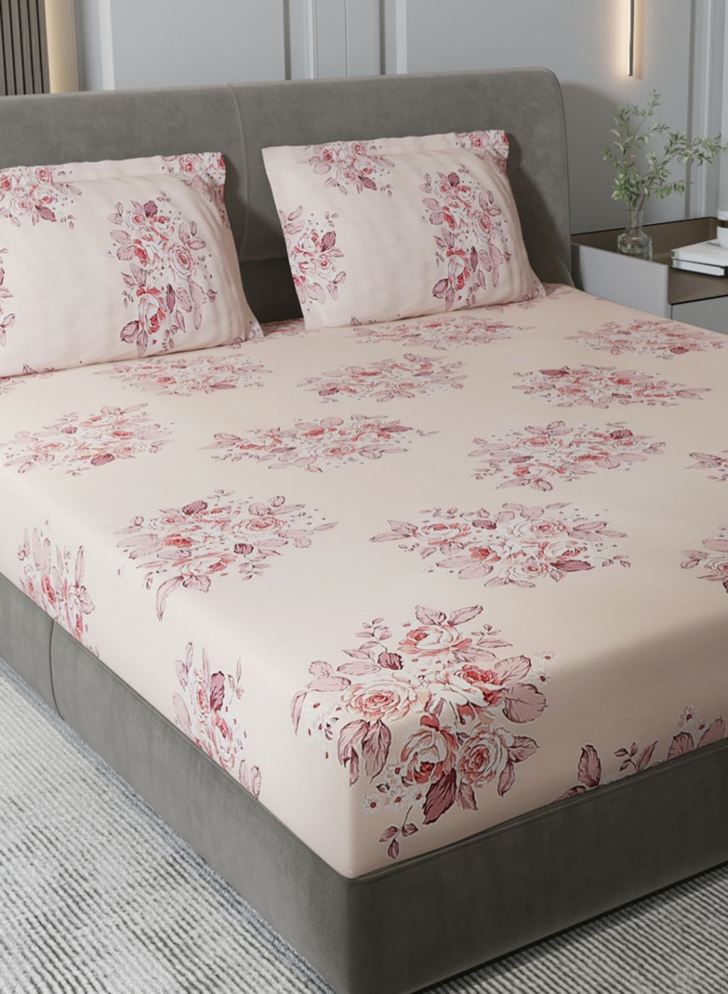 120TC Pure Cotton Queen Bedsheet with 2 Pillow Covers