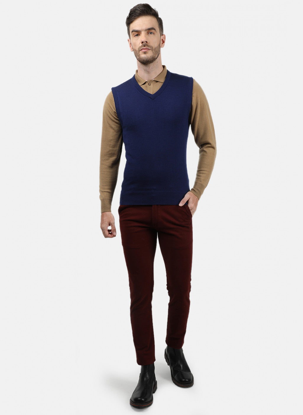 Men Blue Solid Sweater
