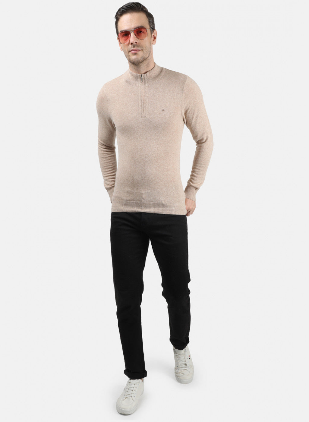 Men Beige Solid Pullover
