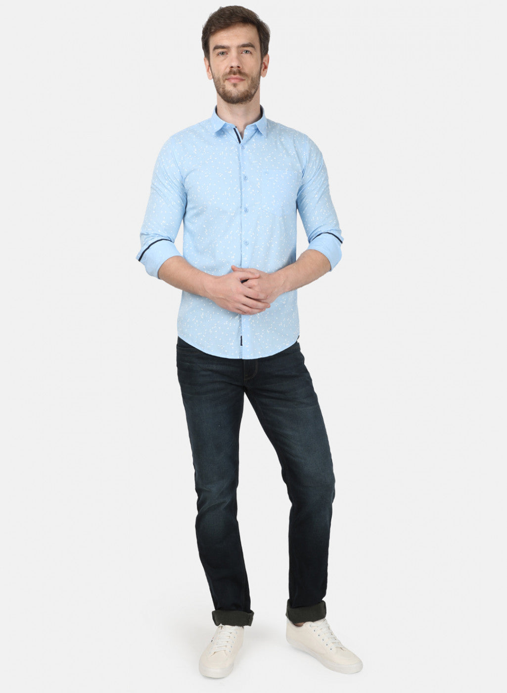 Mens Sky Blue Printed Shirt