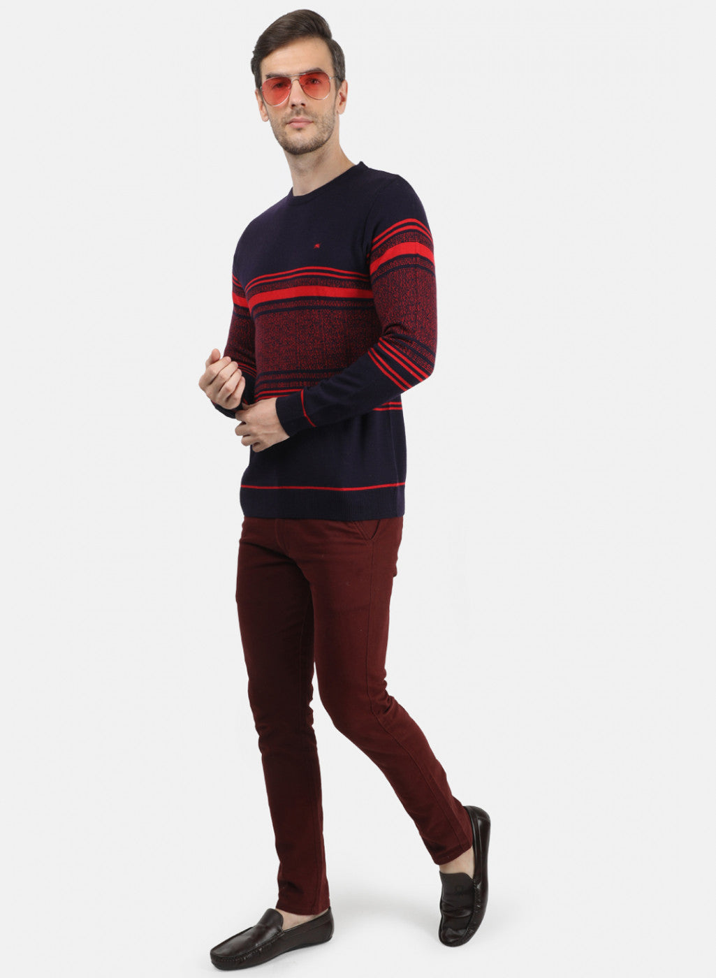Men Blue & Red Solid Pullover
