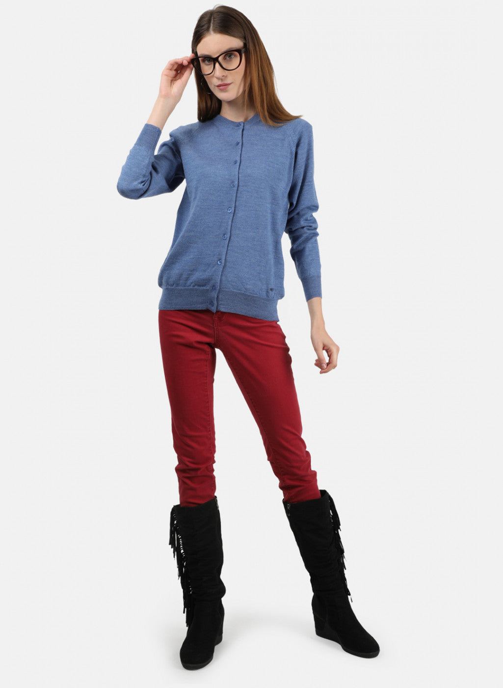 Women Blue Solid Cardigan