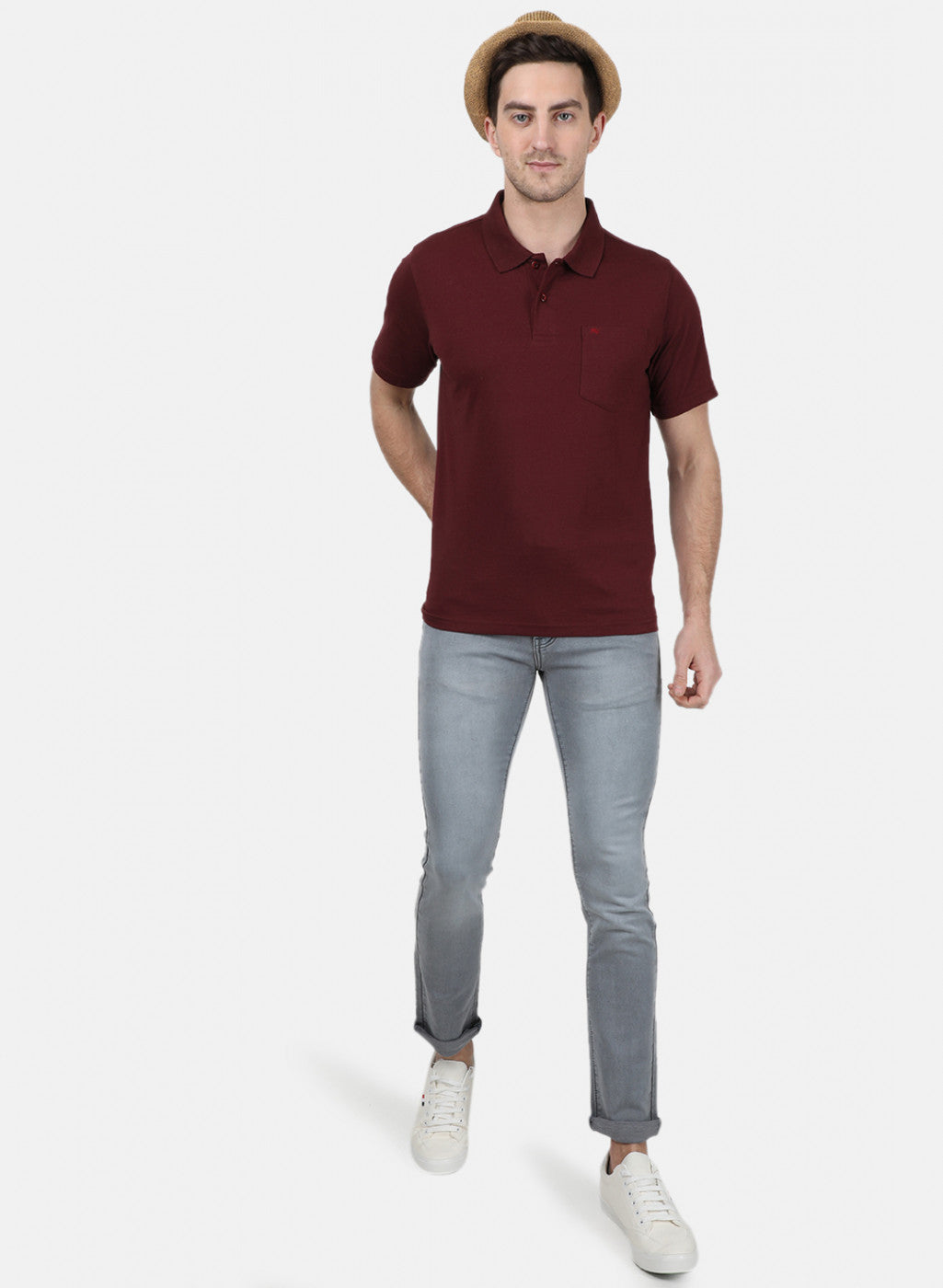Mens Maroon Plain T-Shirt