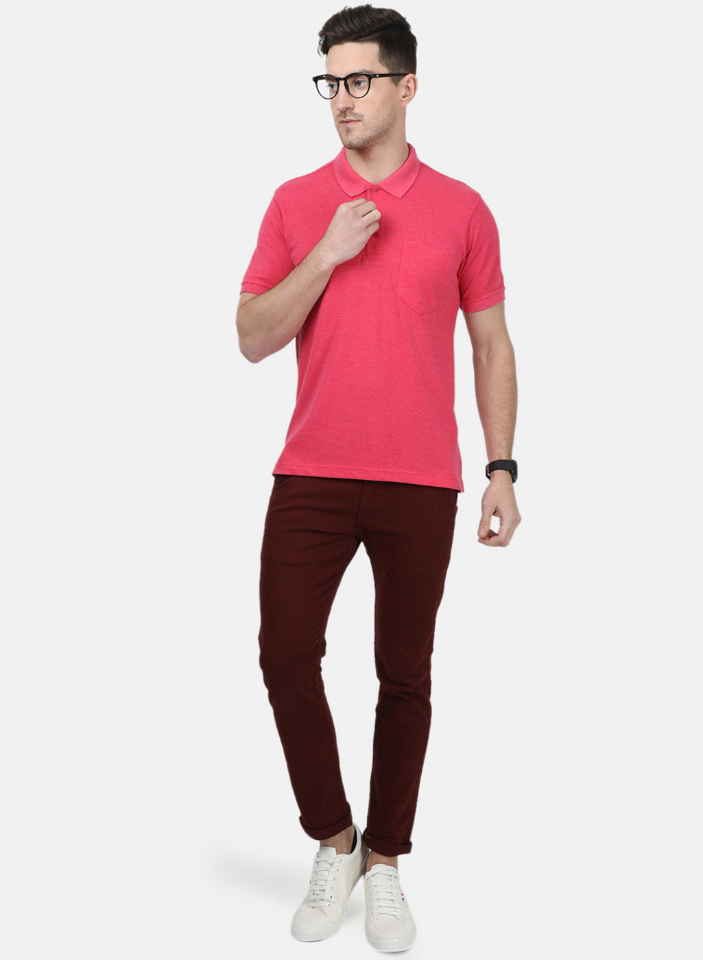 Mens Pink Plain T-Shirts