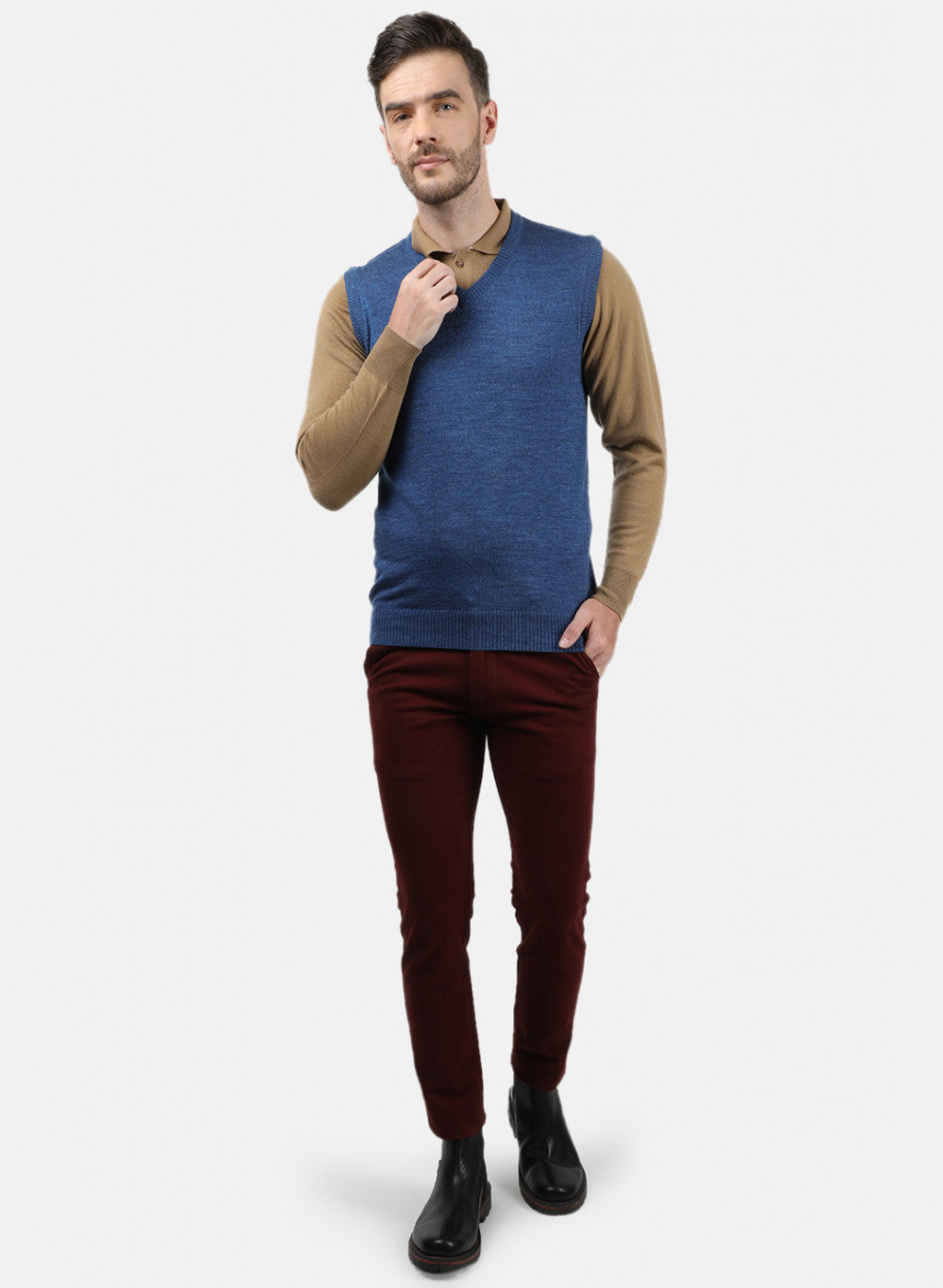 Men Blue Solid Sweater