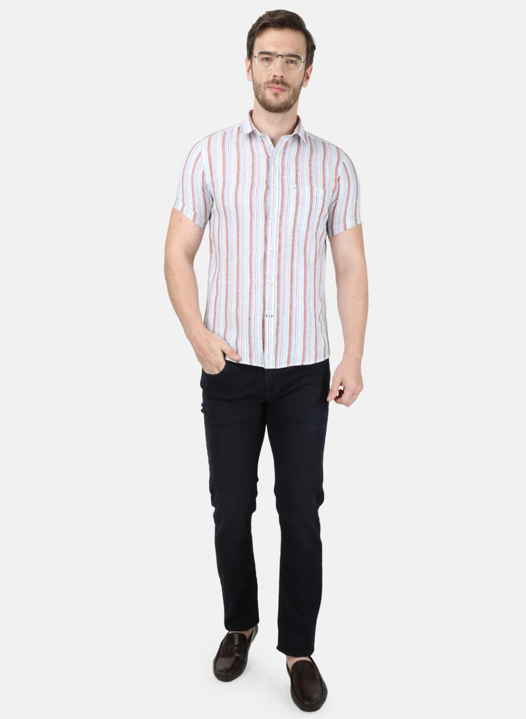 Mens Orange Stripe Linen Shirt