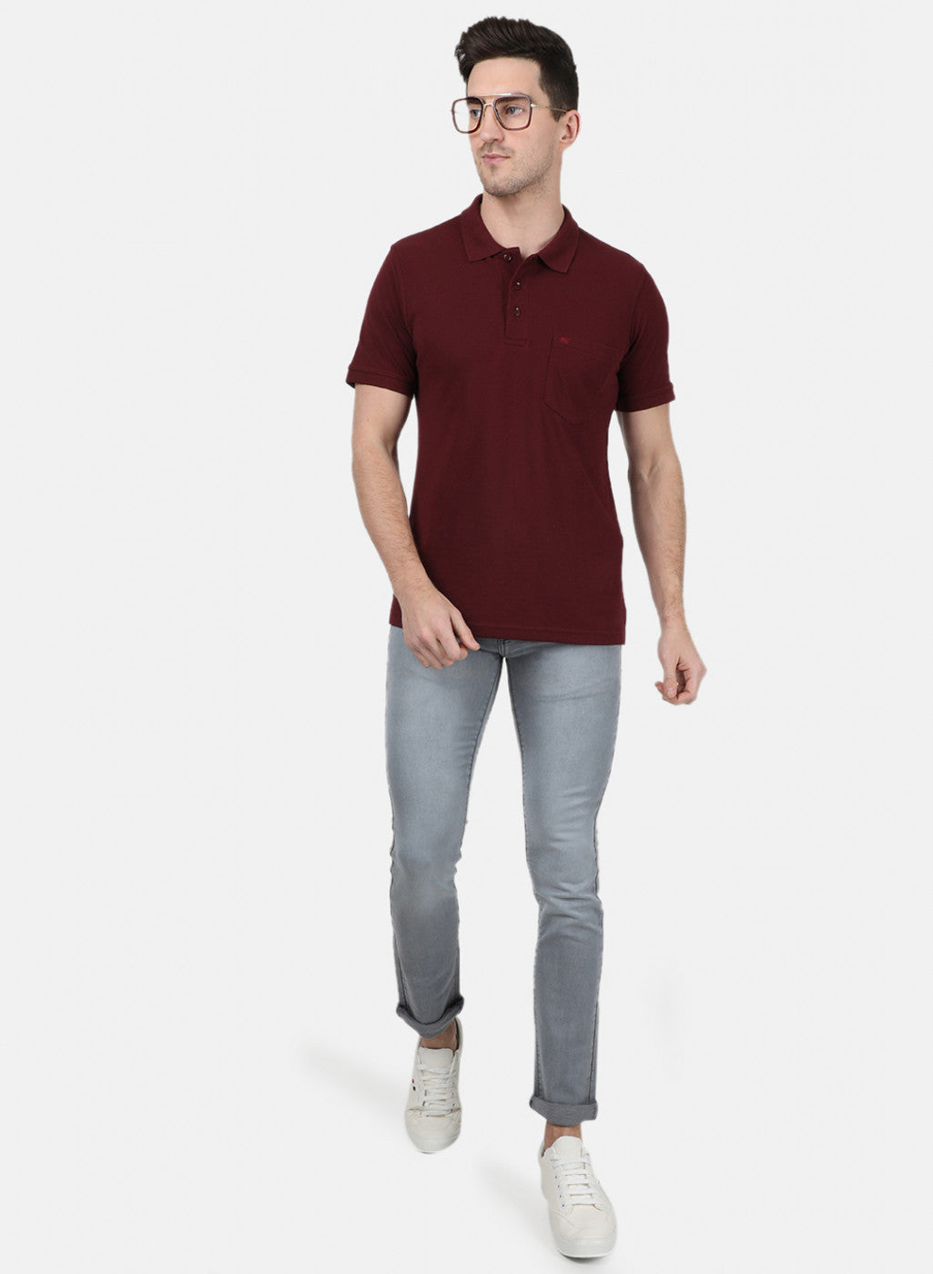 Mens Maroon Plain T-Shirt