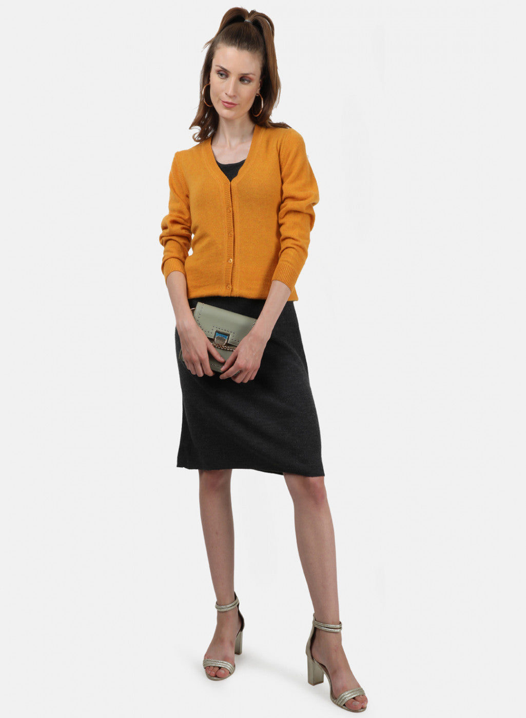 Women Yellow Solid Cardigan