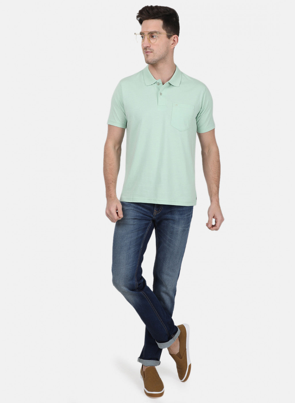 Mens Light Green Plain T-Shirt