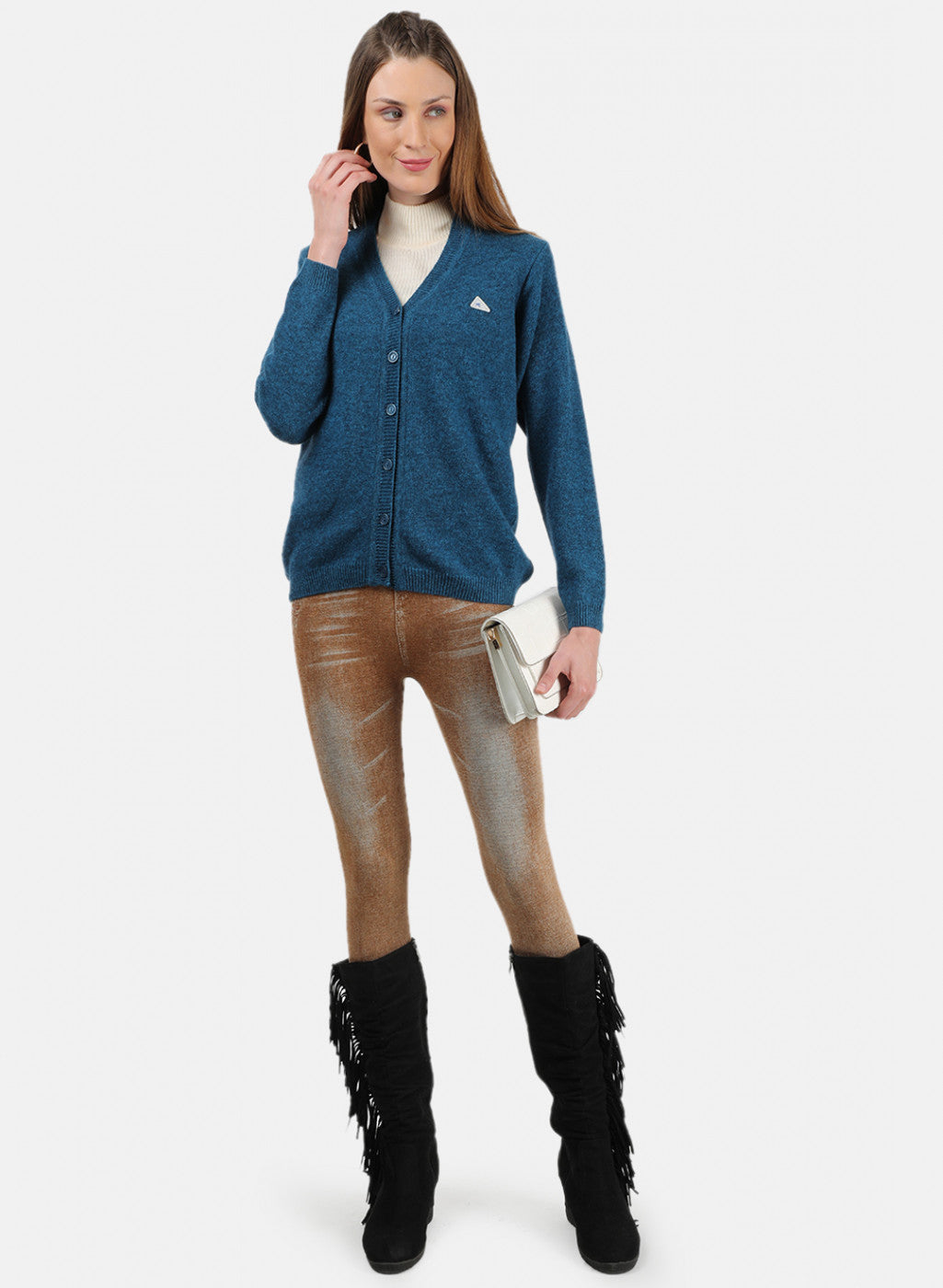 Women Blue Solid Cardigan