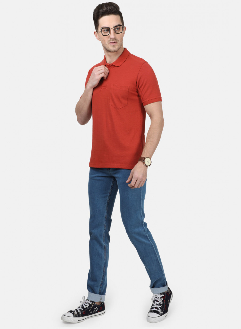 Mens Orange Plain T-Shirts