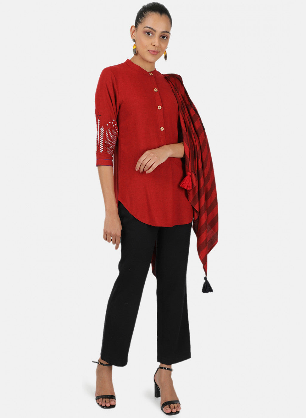 Womens Red Printed Shrug