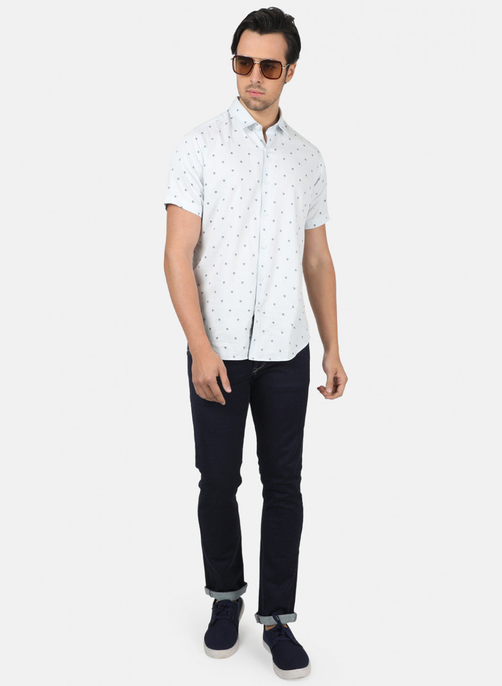 Men Sky Blue Printed Shirts