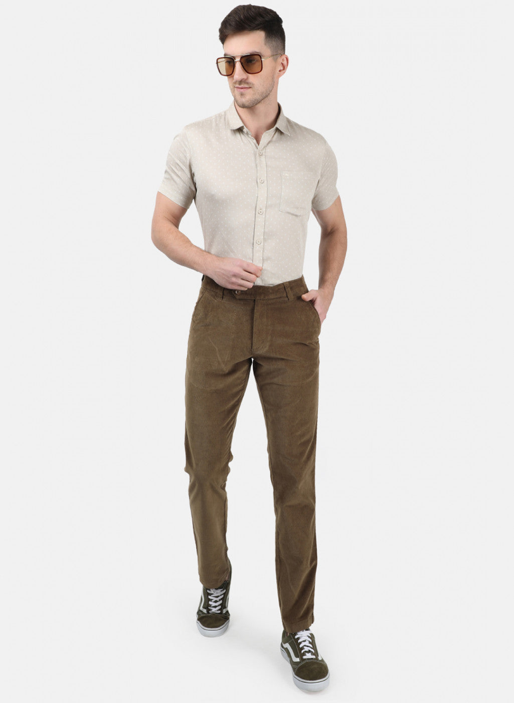 Men Green Plain Trousers