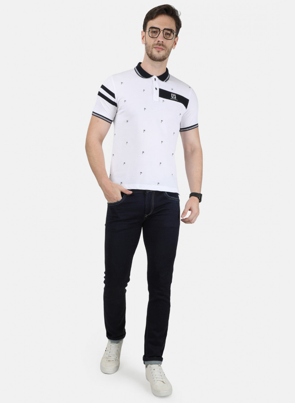 Mens White Plain Collar T-Shirts