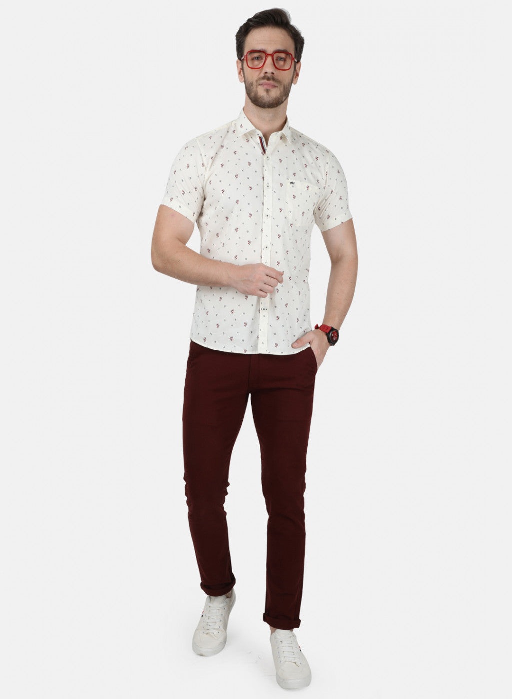 Mens Off White Printed Shirt