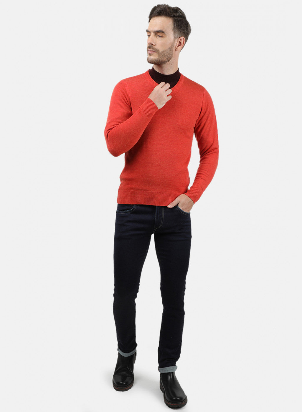 Men Orange Solid Pullover