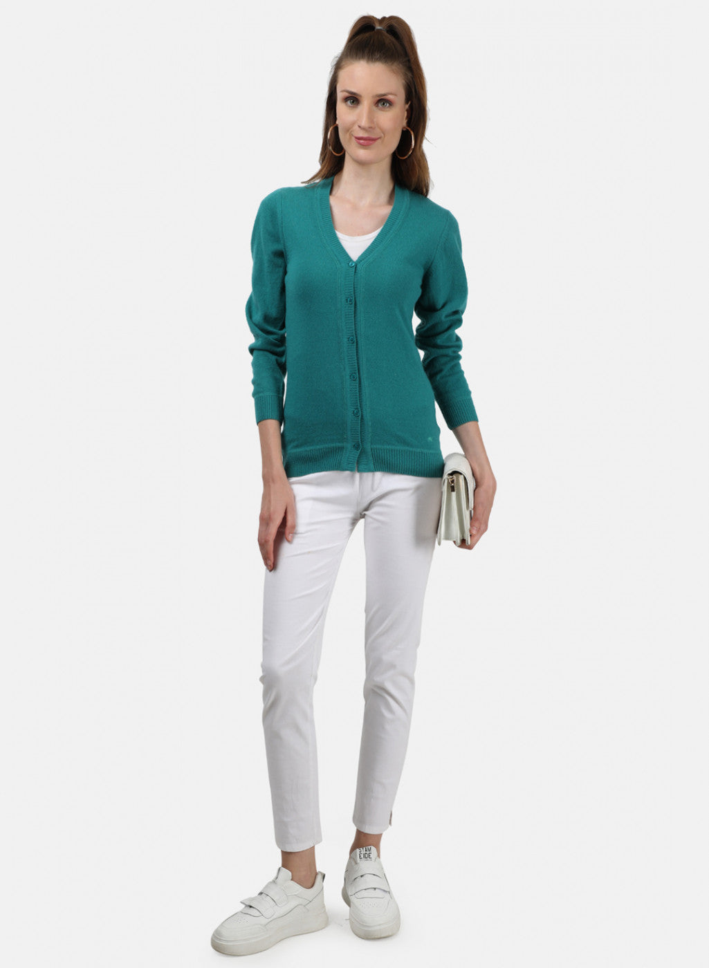 Women Sea Green Solid Cardigan