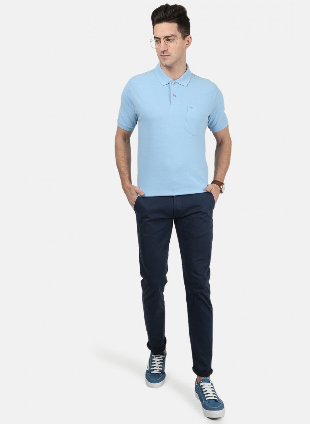 Mens Blue Plain T-Shirt