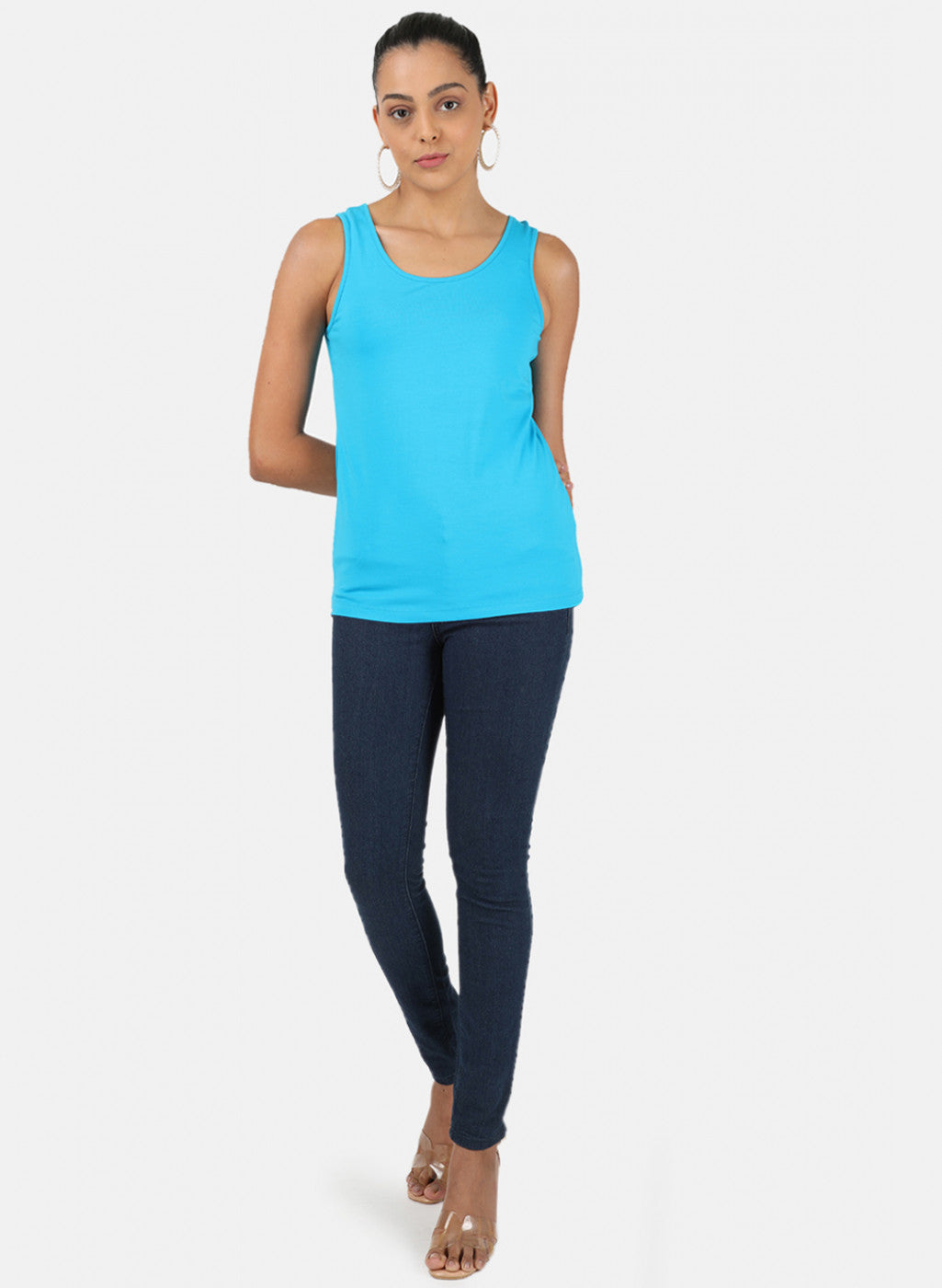 Womens Blue Plain Spaghetti