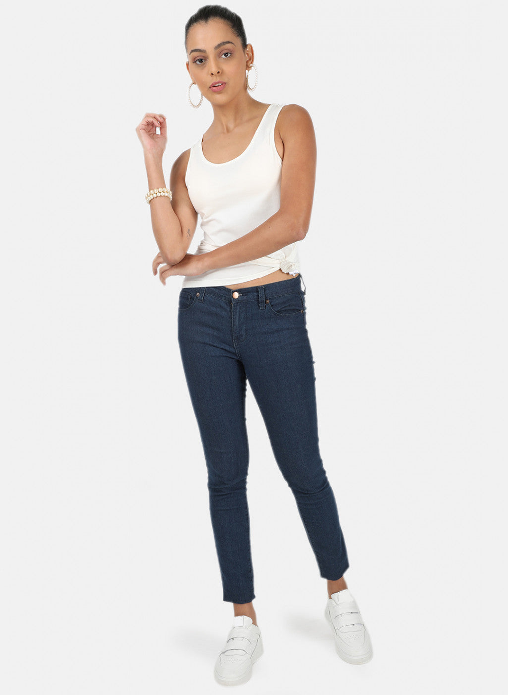 Womens Off White Plain Spaghetti