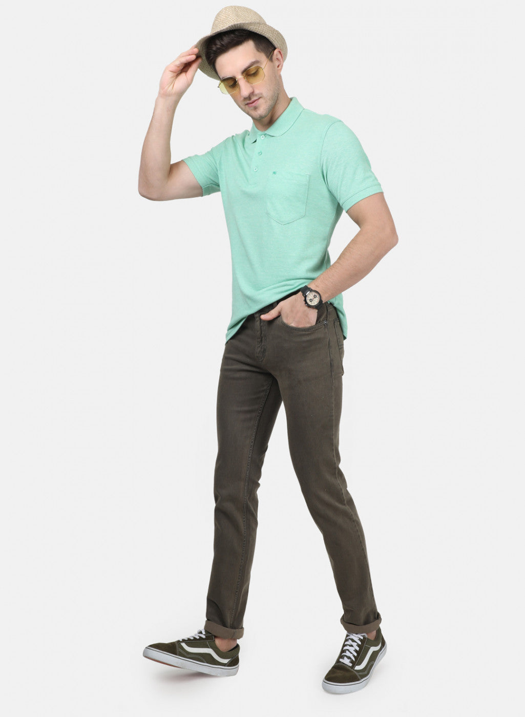 Mens Brown Plain Denims