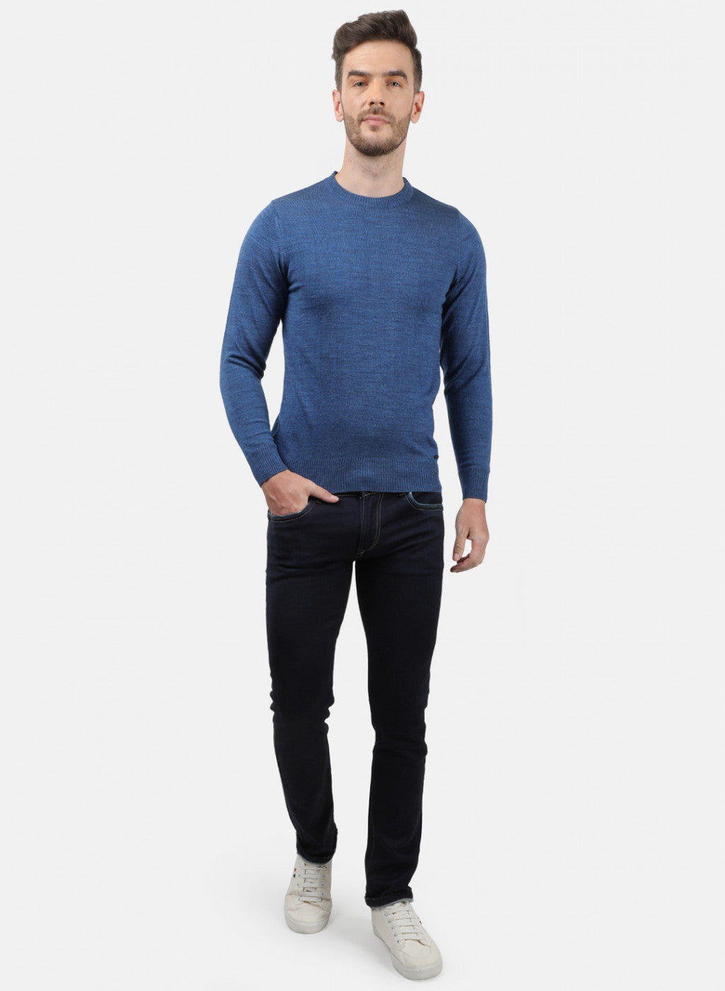Men Blue Solid Pullover