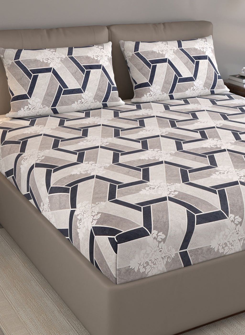 120TC Pure Cotton Queen Bedsheet with 2 Pillow Covers